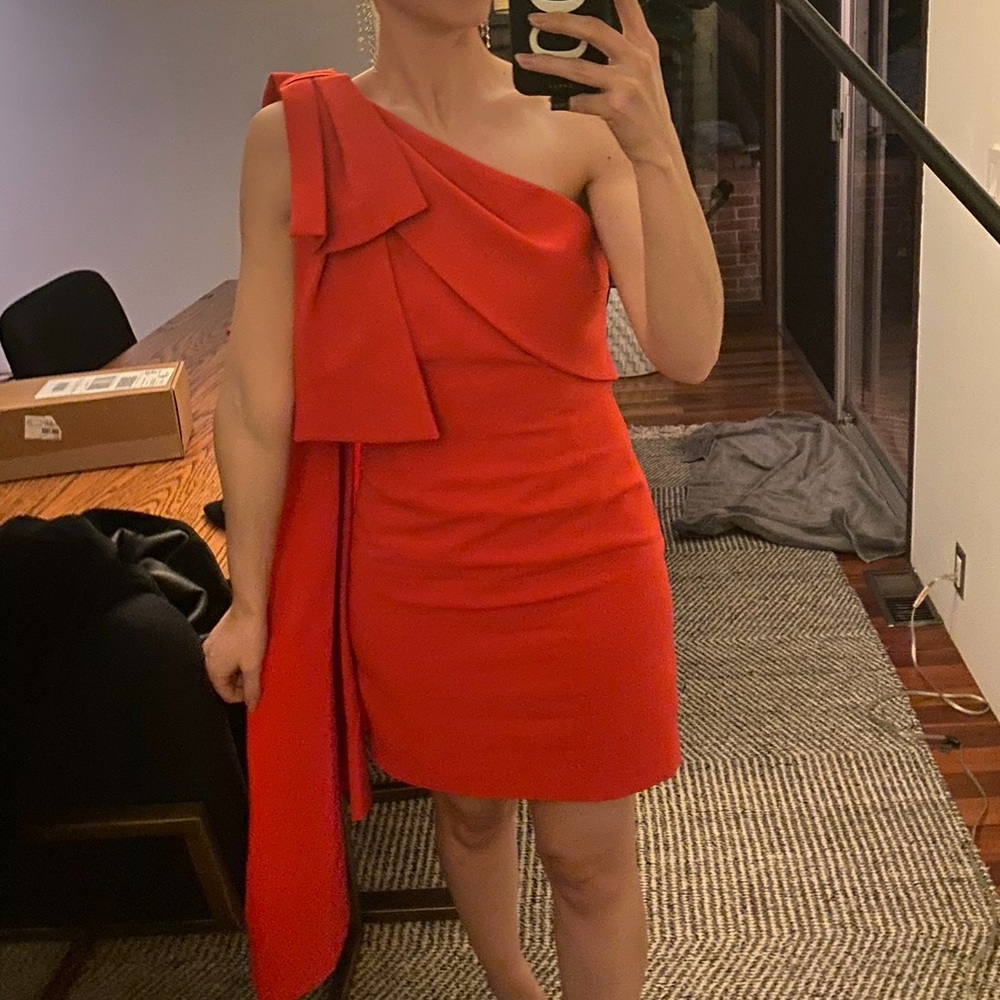 Sachin & Babi Bella One-Shoulder Bow Minidress 0